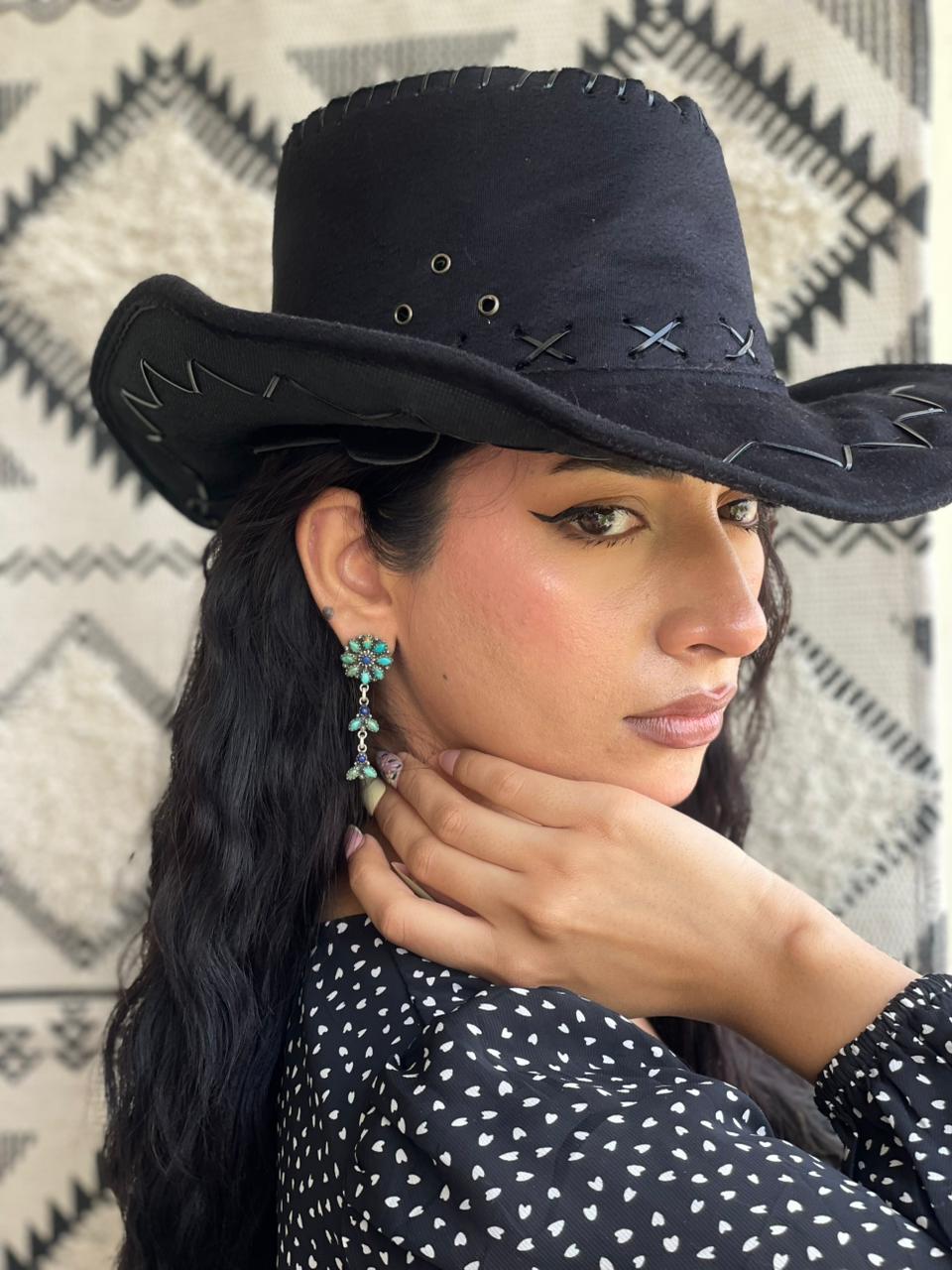 Handmade Sterling Silver Kingman Turquoise with Lapis Post Dangle Earrings "Signed Nizhoni"