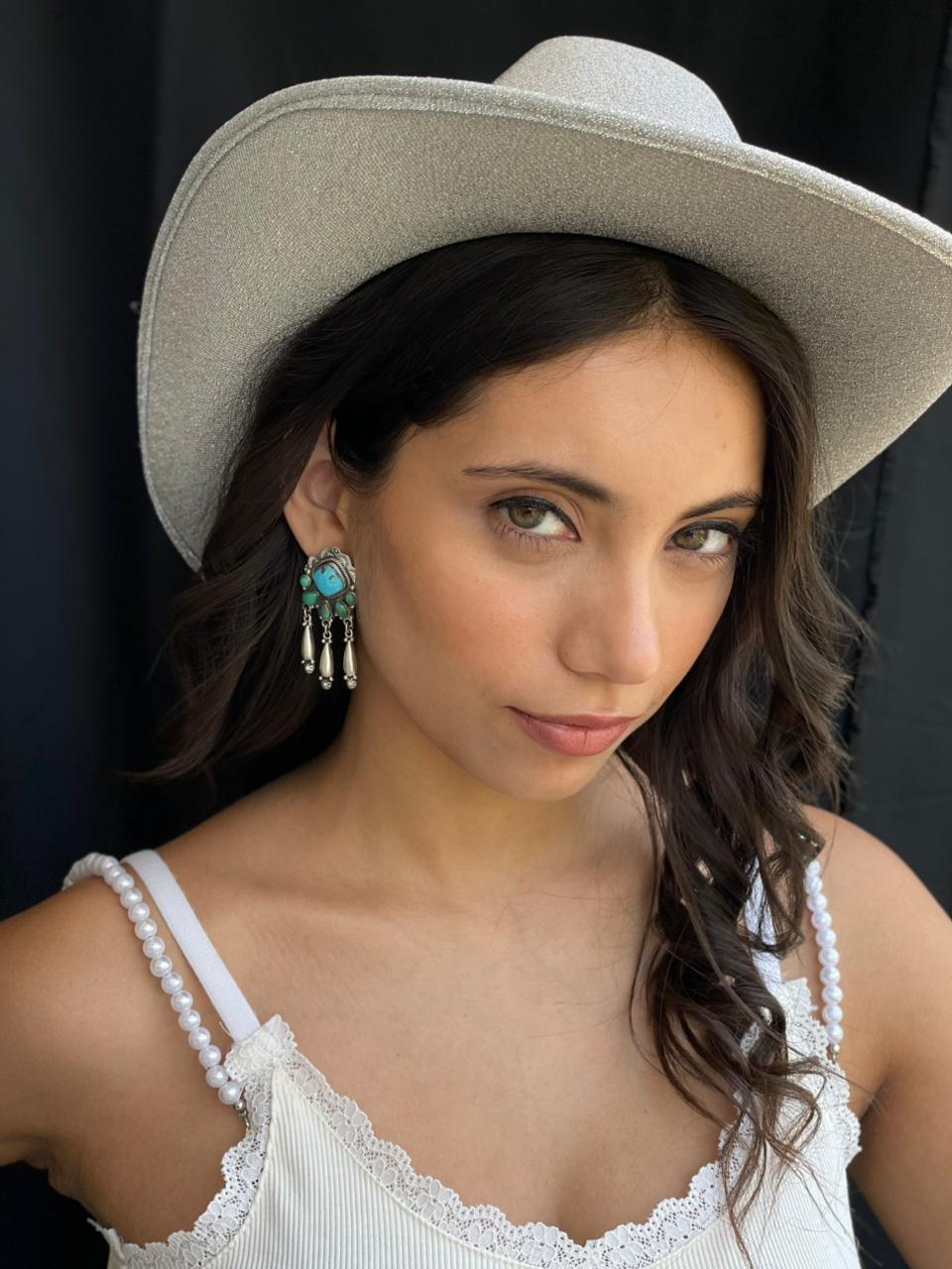 Handmade Sterling Silver Blue Kingman with Mojave Turquoise Post Dangle Earrings "Signed Nizhoni"