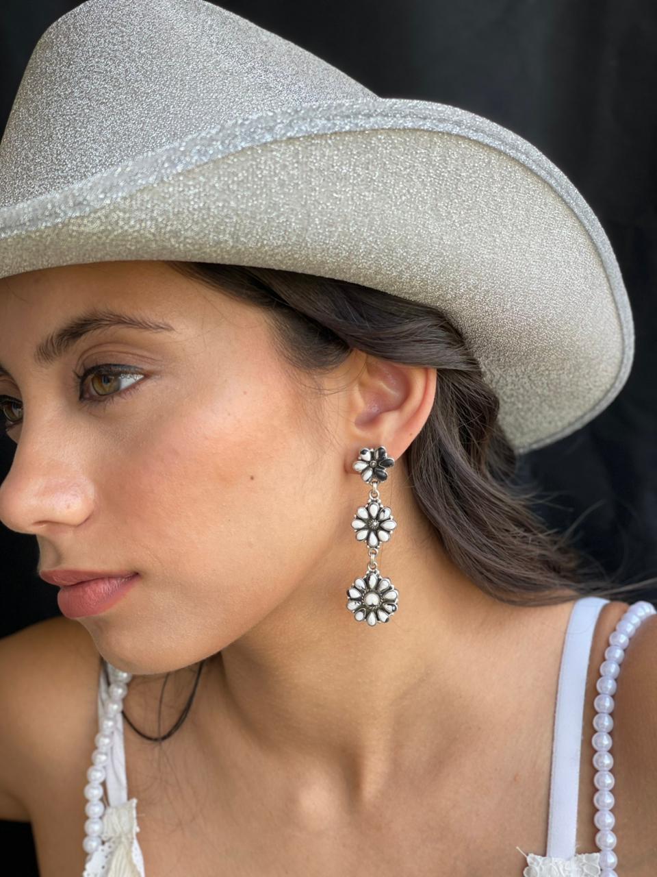 Handmade Sterling Silver White Buffalo Post Dangle Earrings "Signed Nizhoni"
