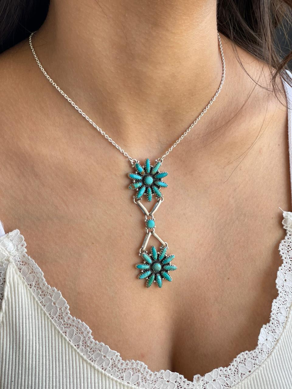 Handmade Sterling Silver Kingman Turquoise Necklace "Signed Nizhoni"