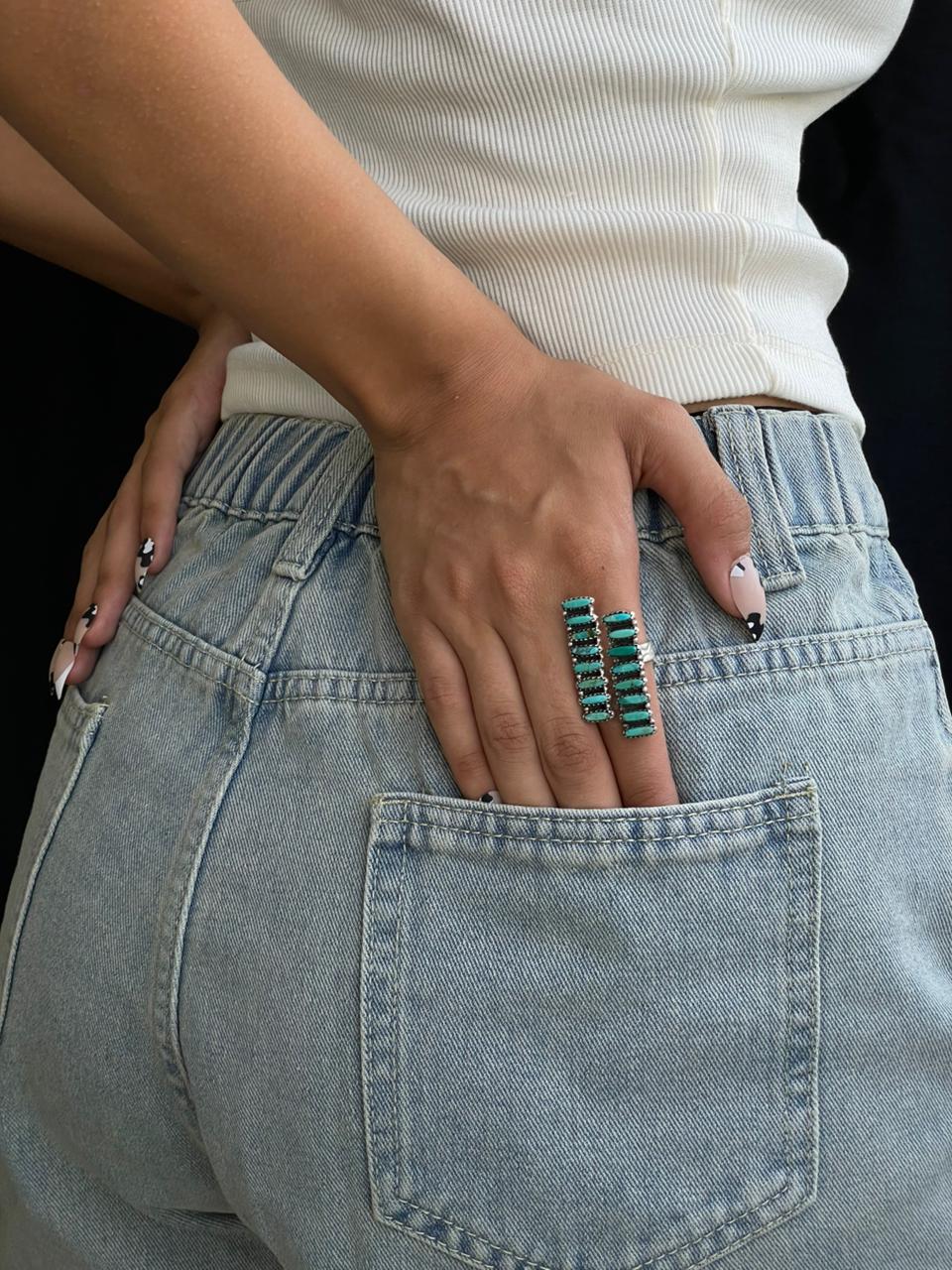 Handmade Sterling Silver Kingman Turquoise Adjustable Ring "Signed Nizhoni"