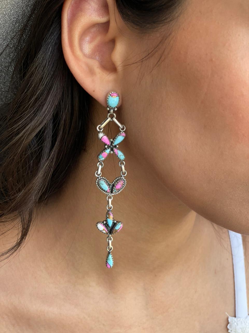 Handmade Sterling Silver Cotton Candy Post Dangle Earrings "Signed Nizhoni"