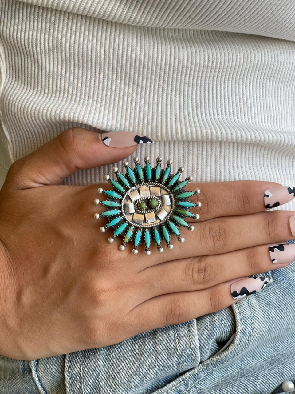 Handmade Sterling Silver Kingman Turquoise Adjustable Ring "Signed Nizhoni"