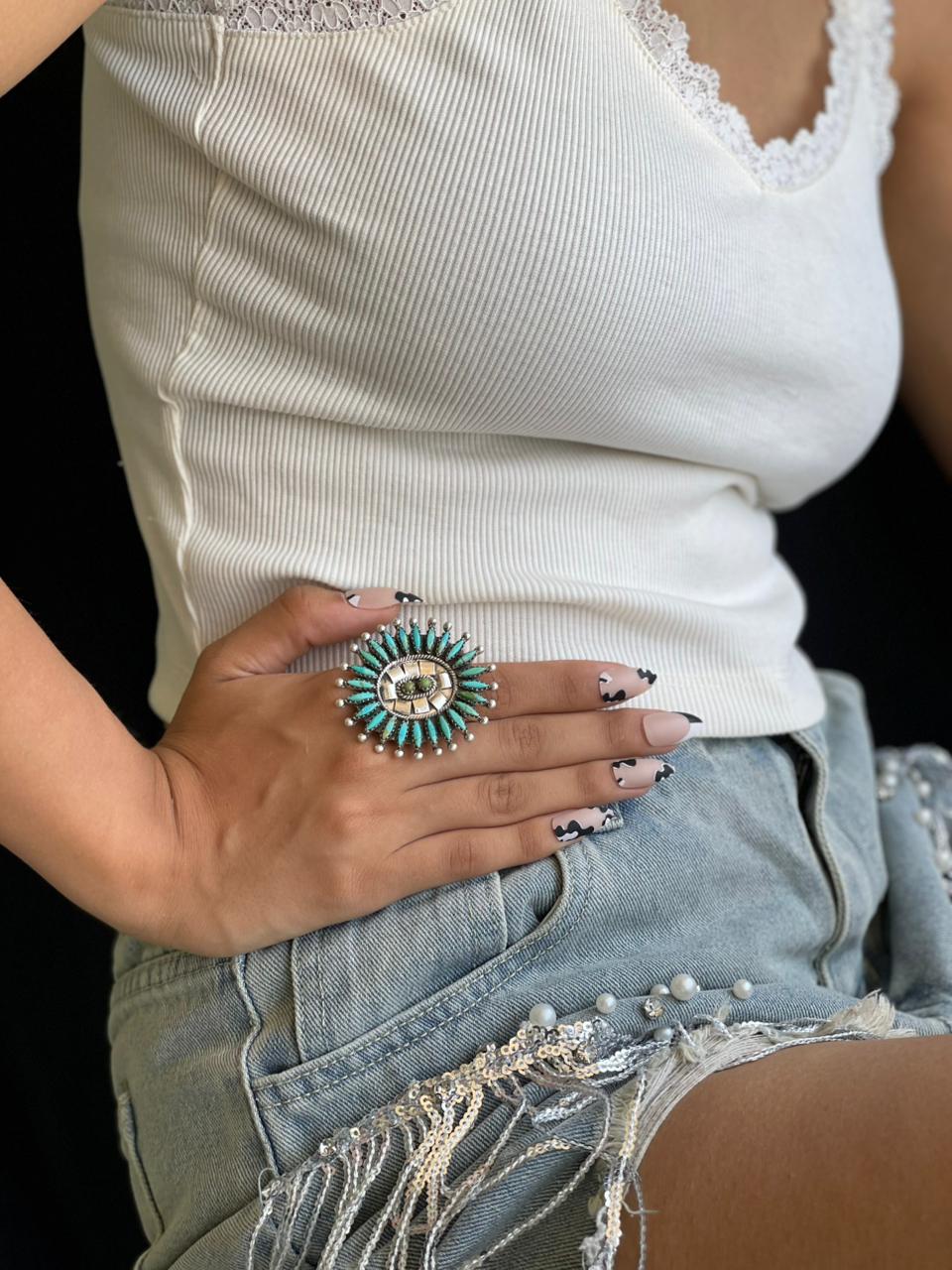 Handmade Sterling Silver Kingman Turquoise Adjustable Ring "Signed Nizhoni"