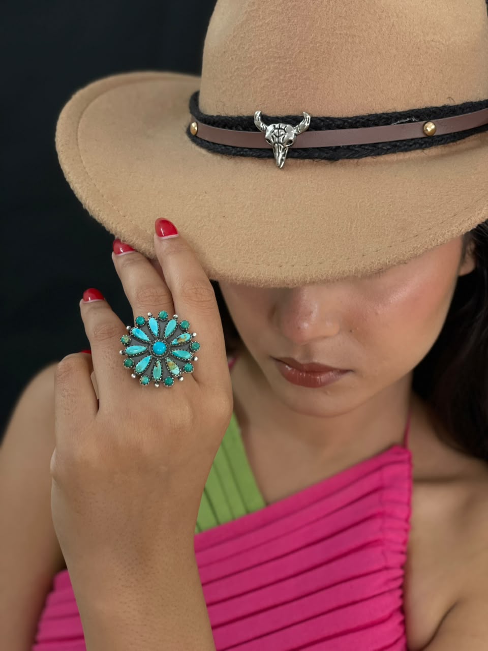 Handmade Sterling Silver Kingman Turquoise Adjustable Ring Signed Nizhoni