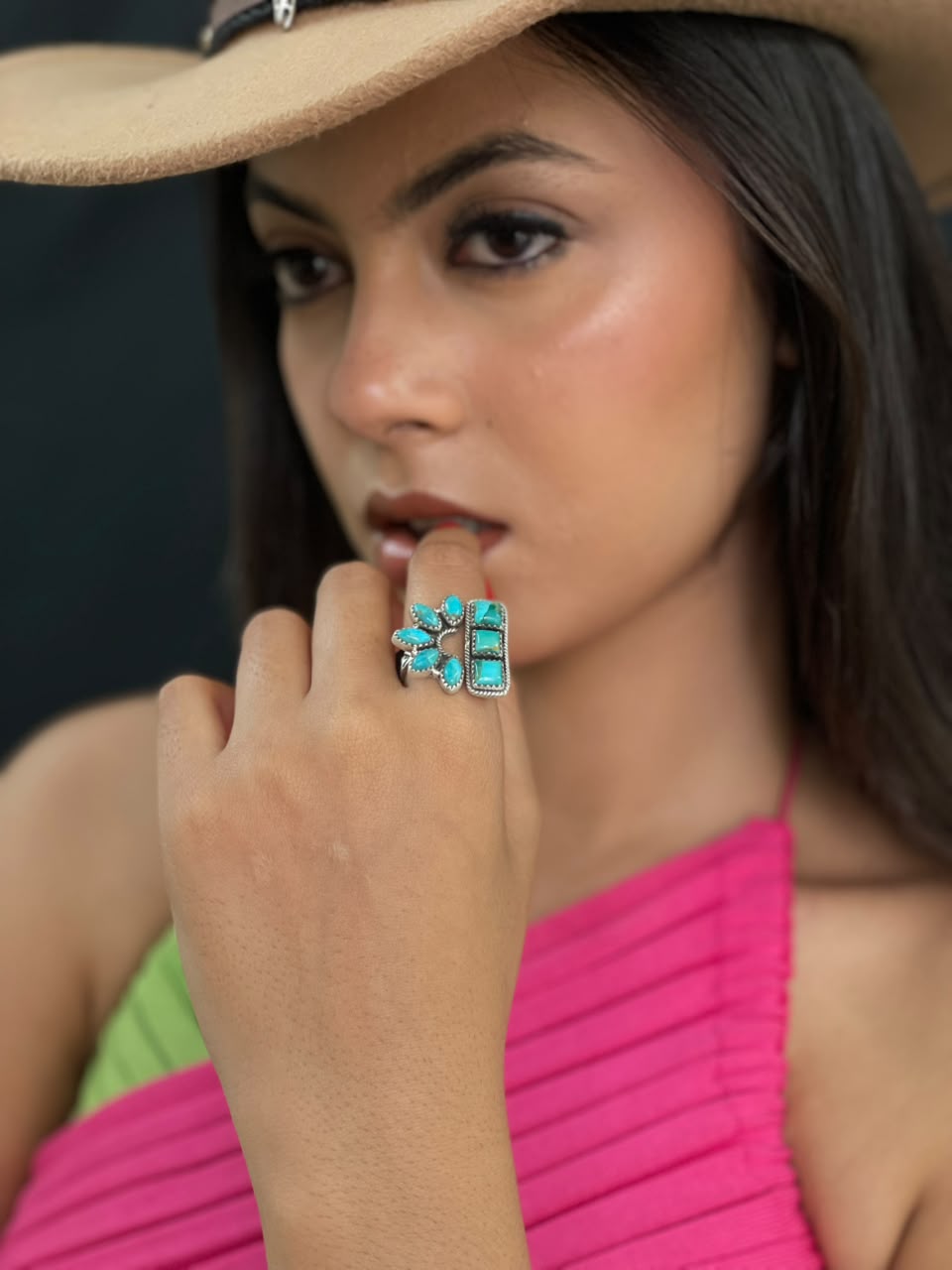 Handmade Sterling Silver Kingman Turquoise Adjustable Ring Signed Nizhoni