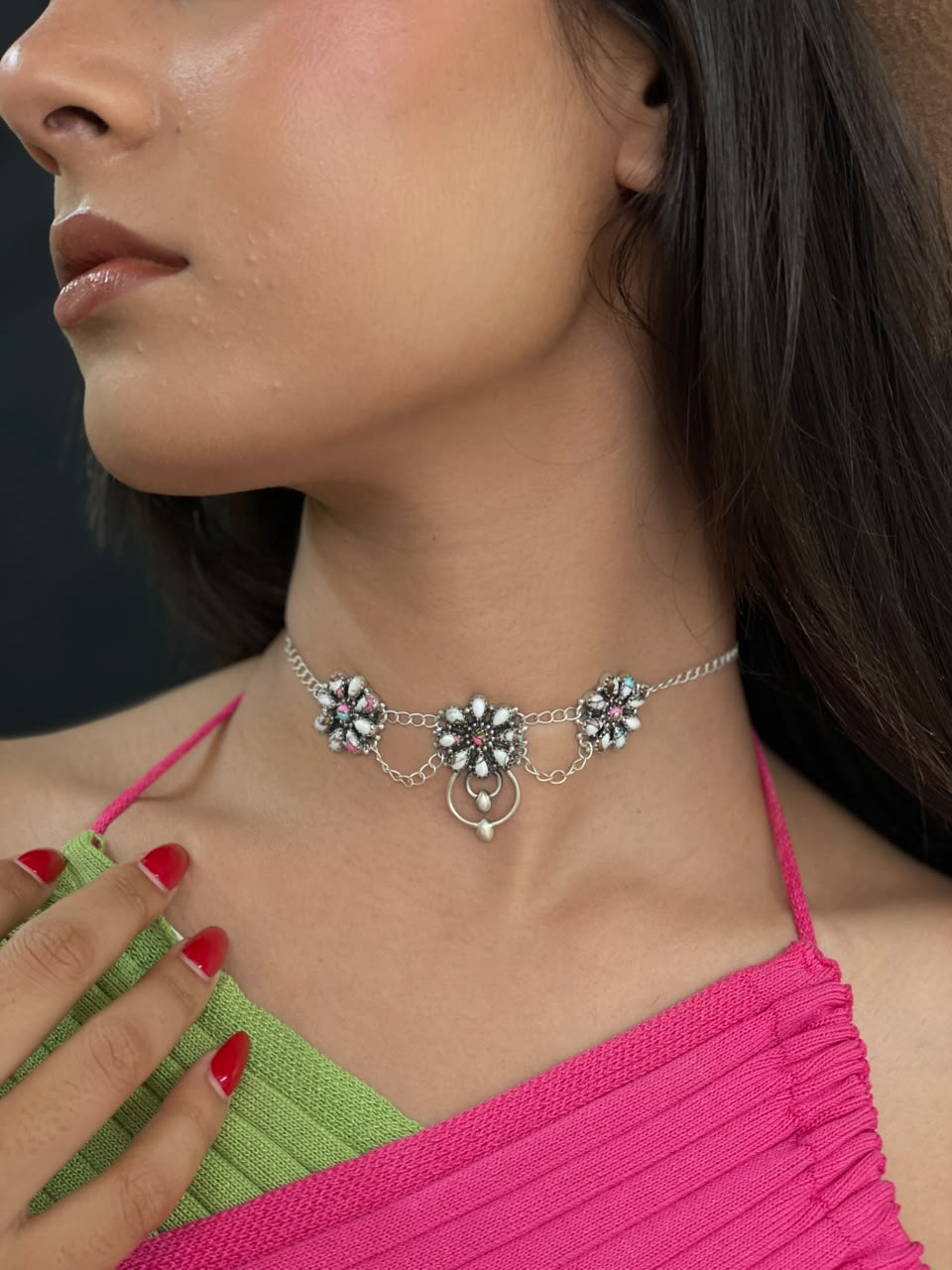 Handmade Sterling Silver Cotton Candy Necklace Signed Nizhoni