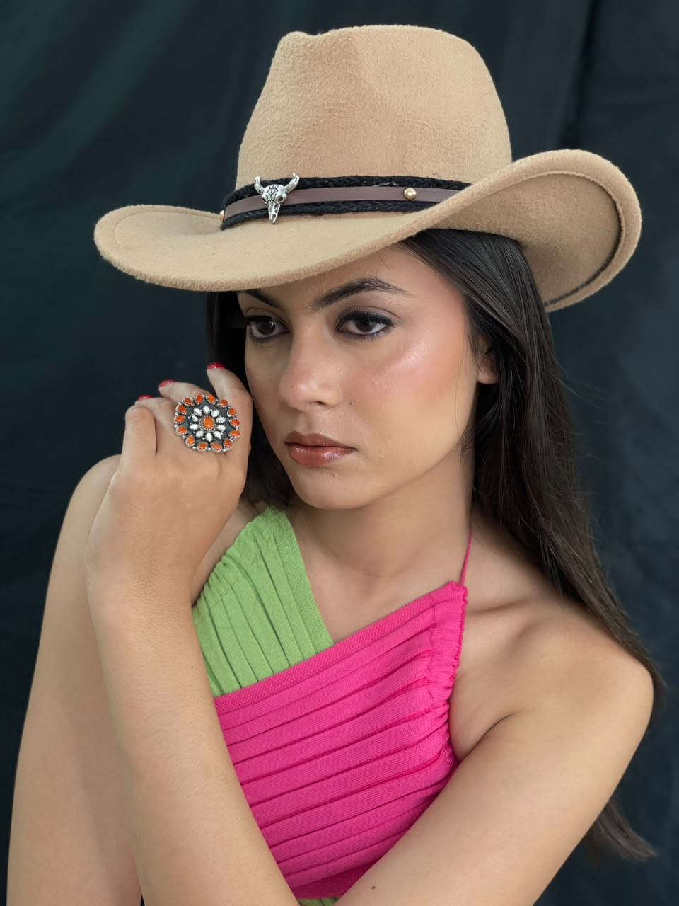 Handmade Sterling Silver Orange Mojave with White Buffalo Adjustable Ring Signed Nizhoni