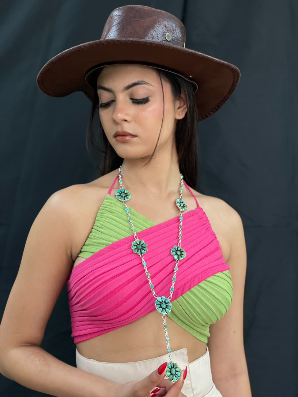 Handmade Sterling Silver Emerald Valley Turquoise Collection: Necklace Signed Nizhoni