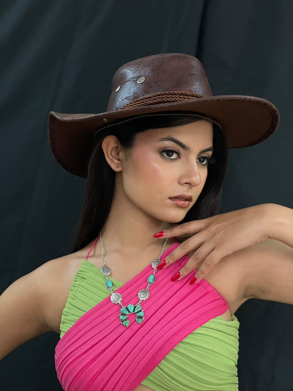 Handmade Sterling Silver Emerald Valley Turquoise Collection: Naja Necklace Signed Nizhoni