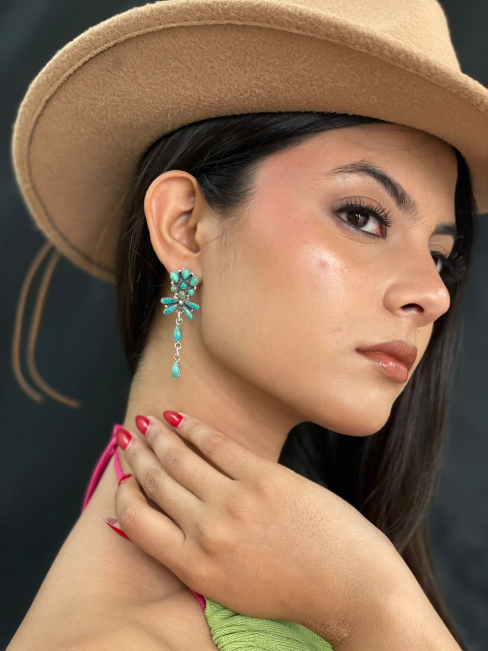 Handmade Sterling Silver Kingman Turquoise Post Dangle Earrings Signed Nizhoni
