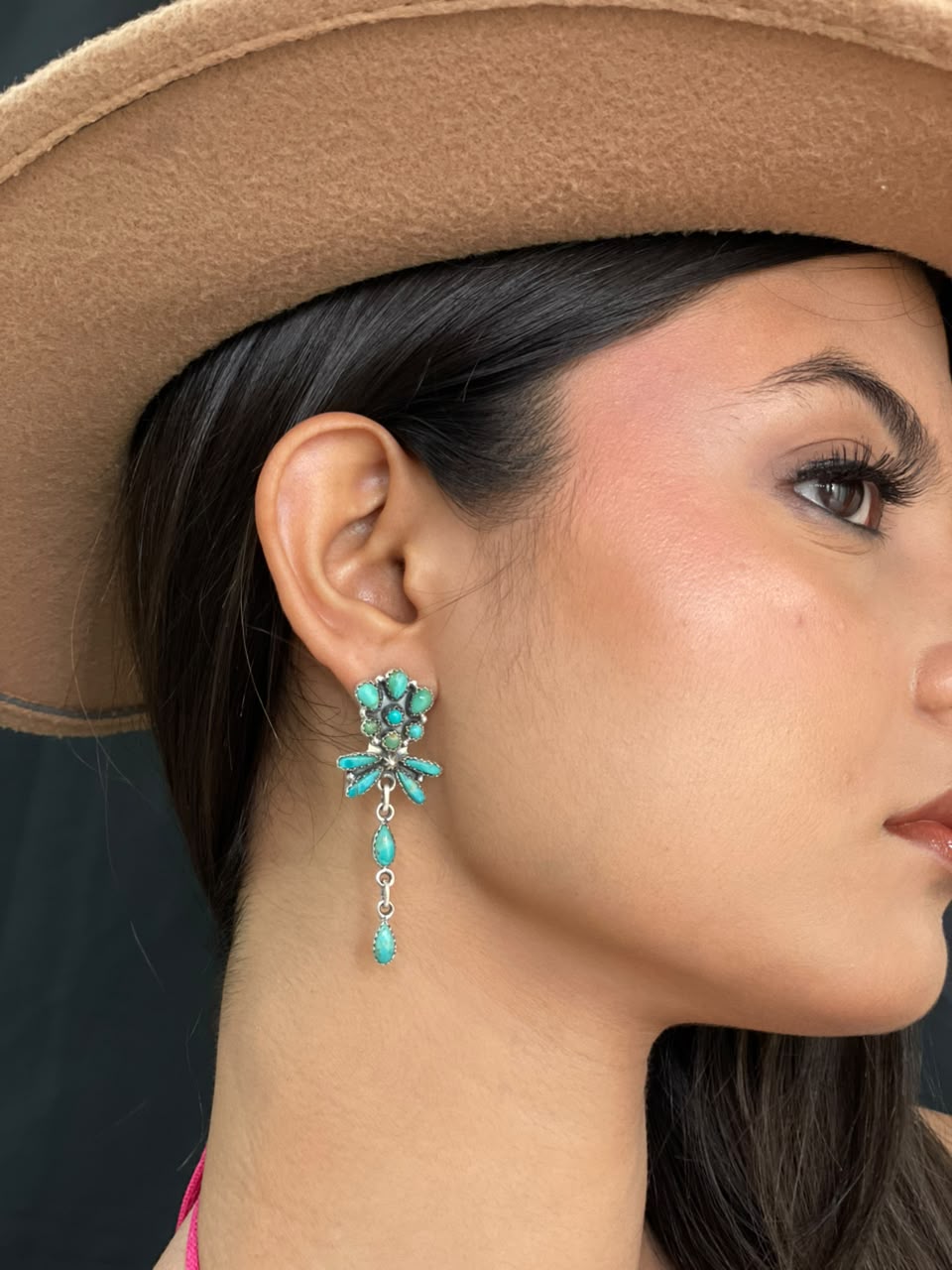 Handmade Sterling Silver Kingman Turquoise Post Dangle Earrings Signed Nizhoni