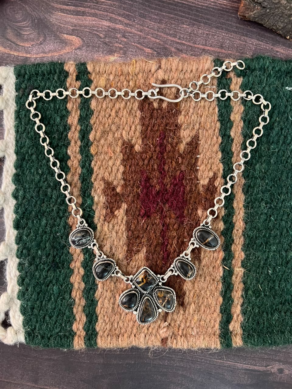 Handmade Sterling Silver Blackjack Turquoise Collection: Necklace Signed Nizhoni