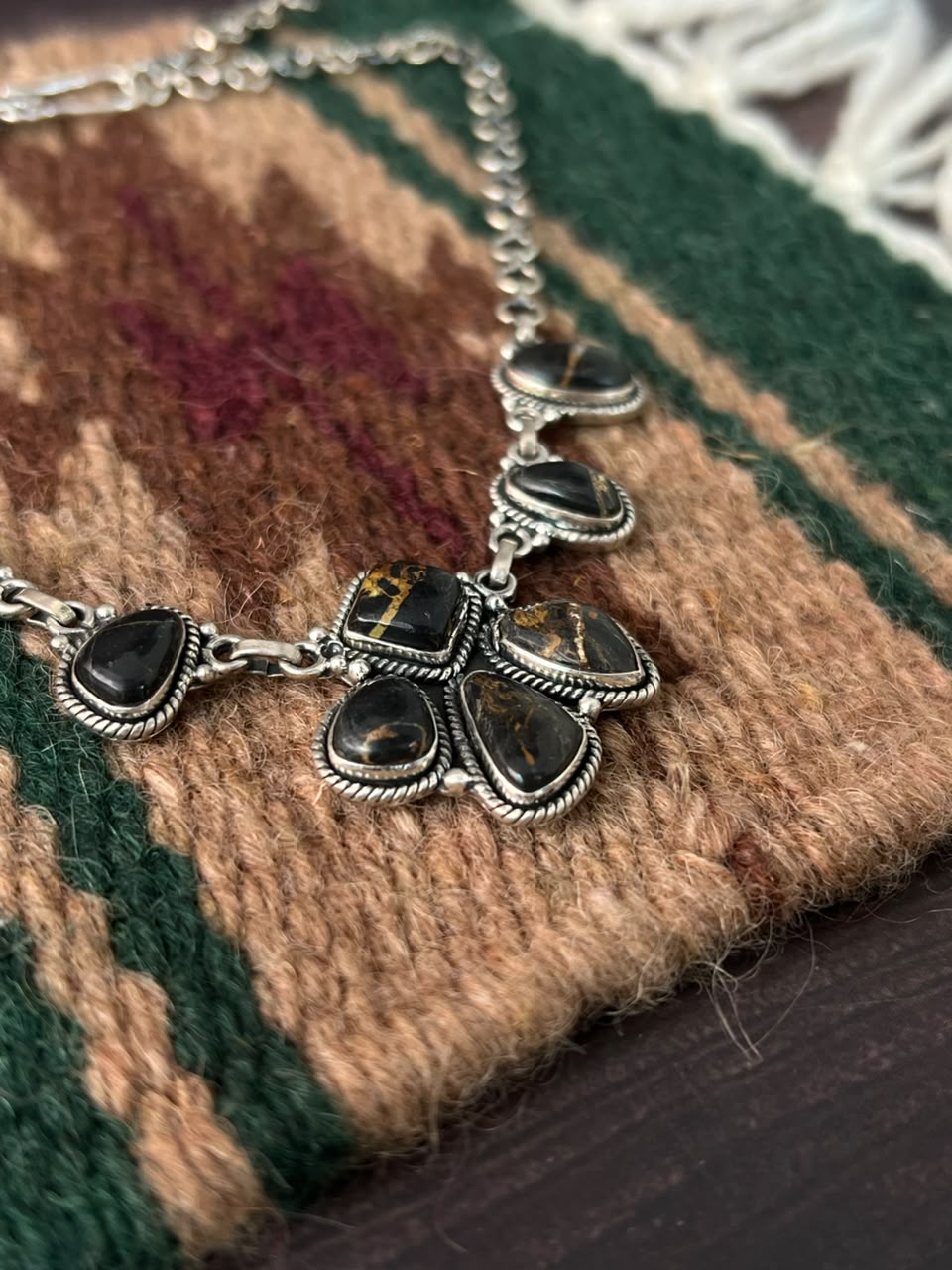 Handmade Sterling Silver Blackjack Turquoise Collection: Necklace Signed Nizhoni