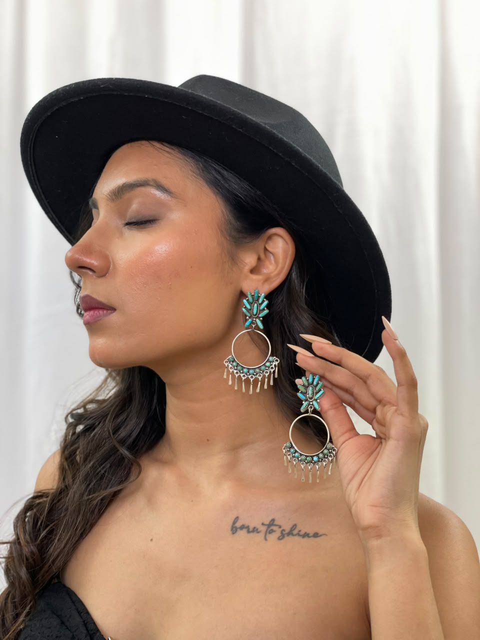 Handmade Sterling Silver Kingman Turquoise Post Dangle Earrings Signed Nizhoni