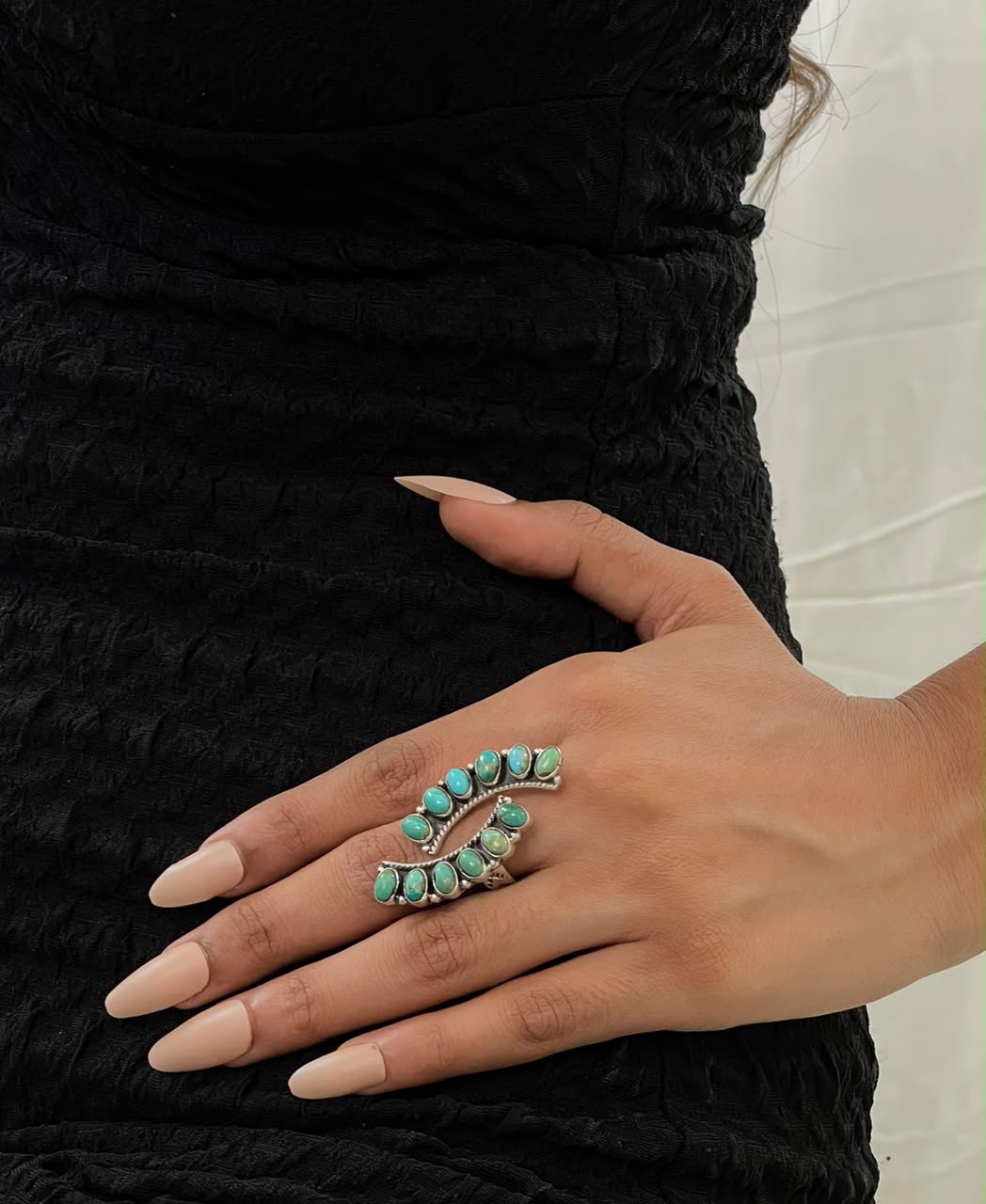 Handmade Sterling Silver Kingman Turquoise Adjustable Ring Signed Nizhoni (3)