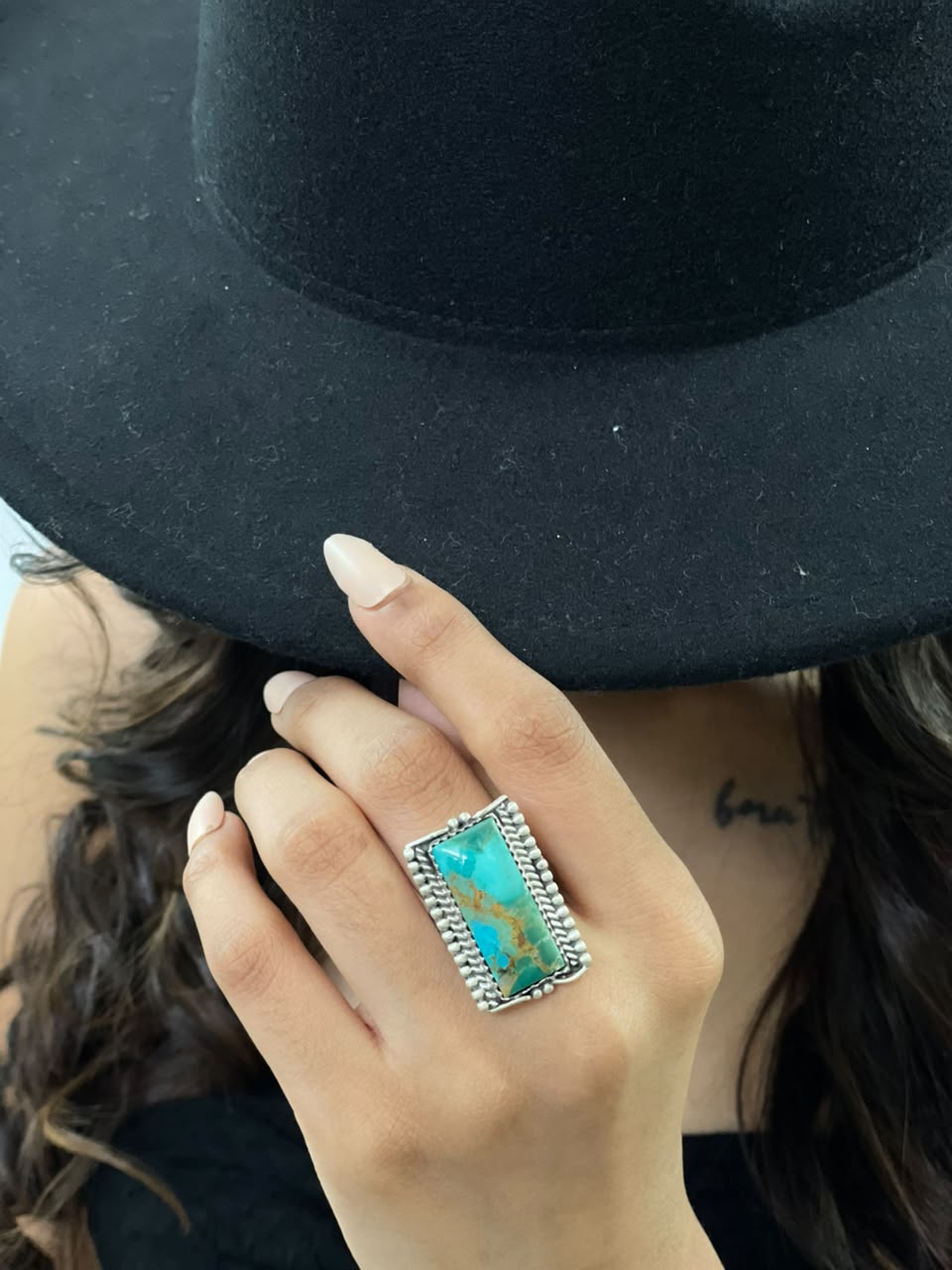 Handmade Sterling Silver Kingman Turquoise Adjustable Ring Signed Nizhoni