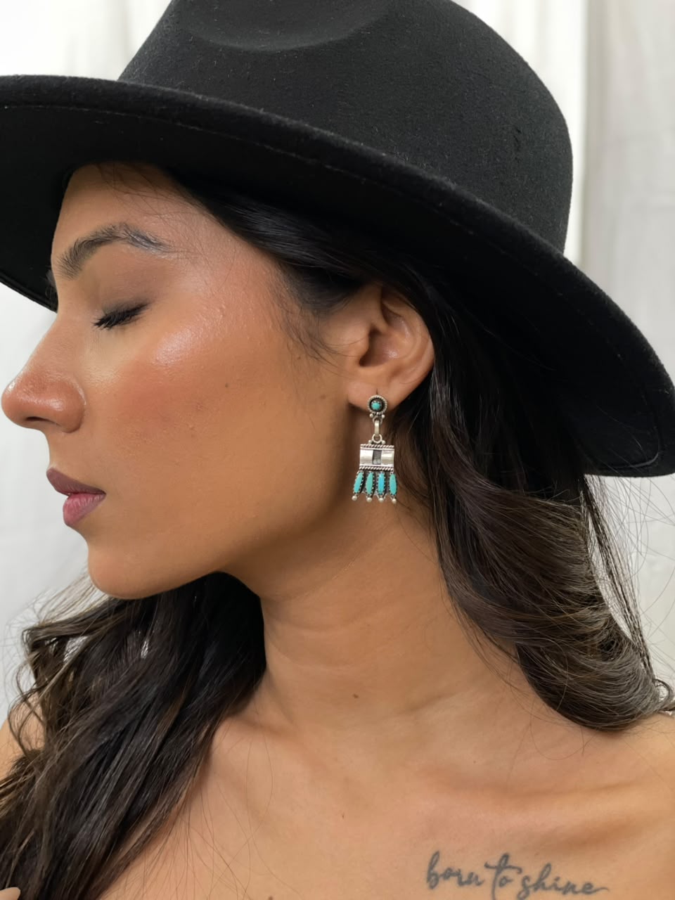 Handmade Sterling Silver Kingman Turquoise Post Dangle Earrings Signed Nizhoni