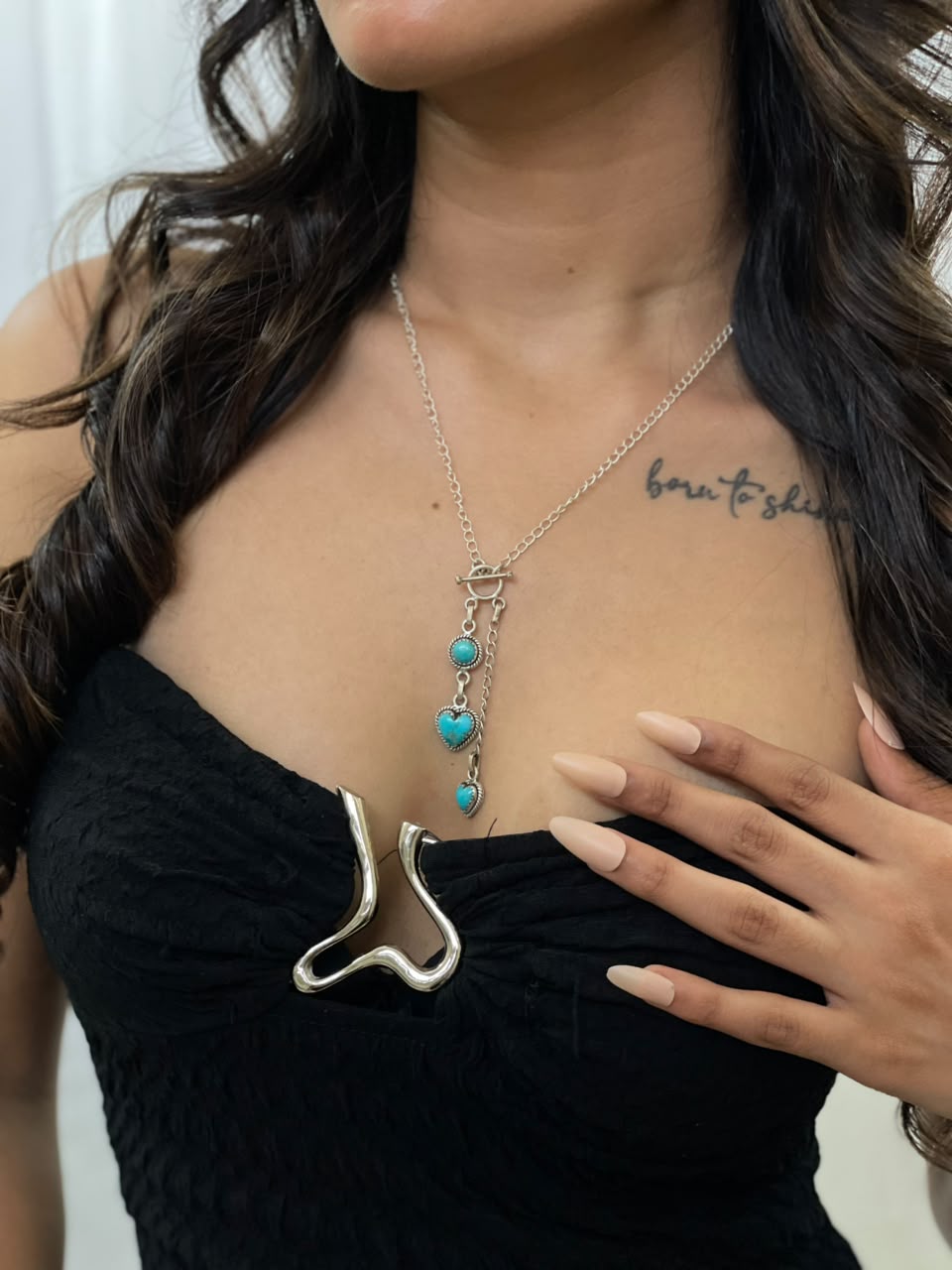 Handmade Sterling Silver Kingman Turquoise Heart Lariat Necklace Signed Nizhoni