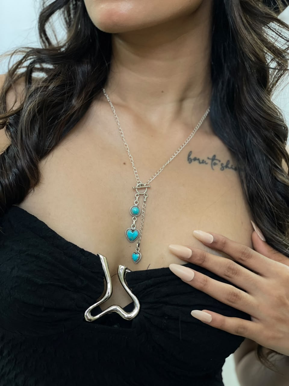 Handmade Sterling Silver Kingman Turquoise Heart Lariat Necklace Signed Nizhoni