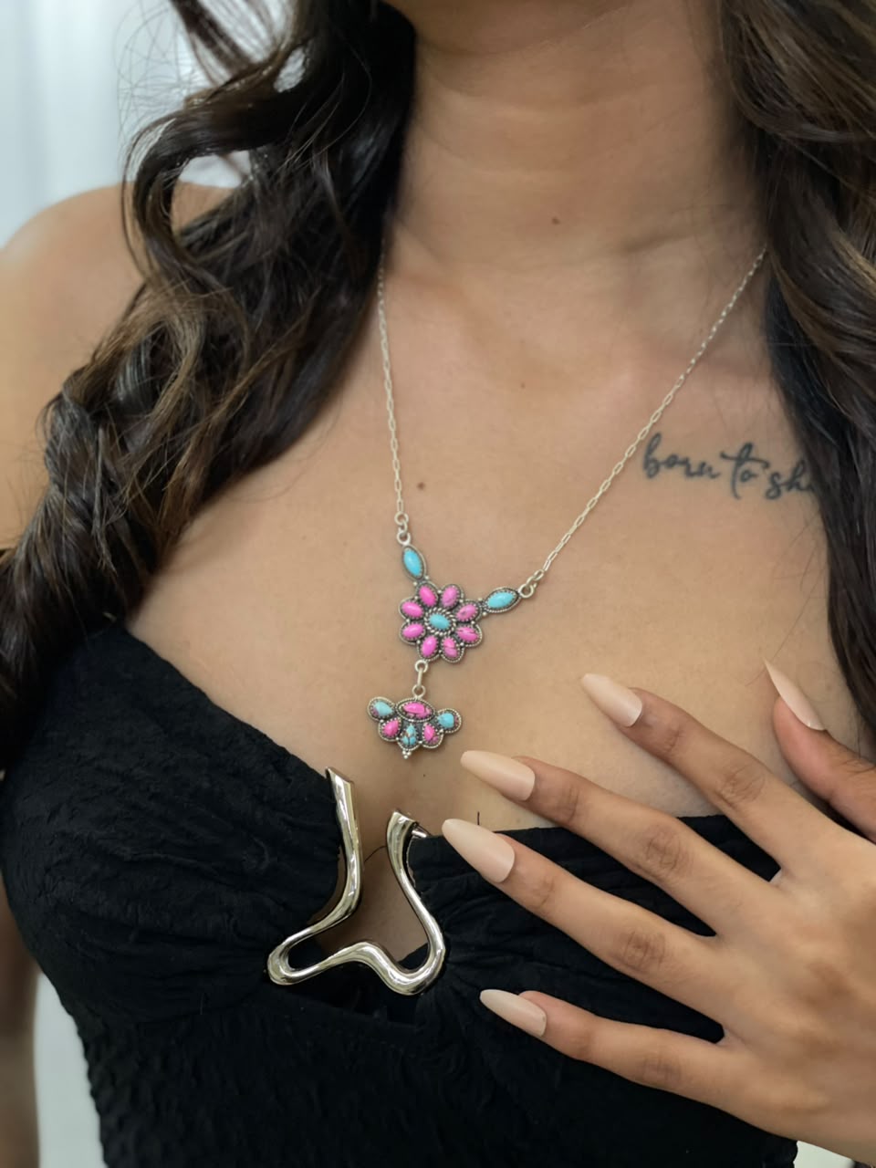 Handmade Sterling Silver Cotton Candy Necklace Signed Nizhoni