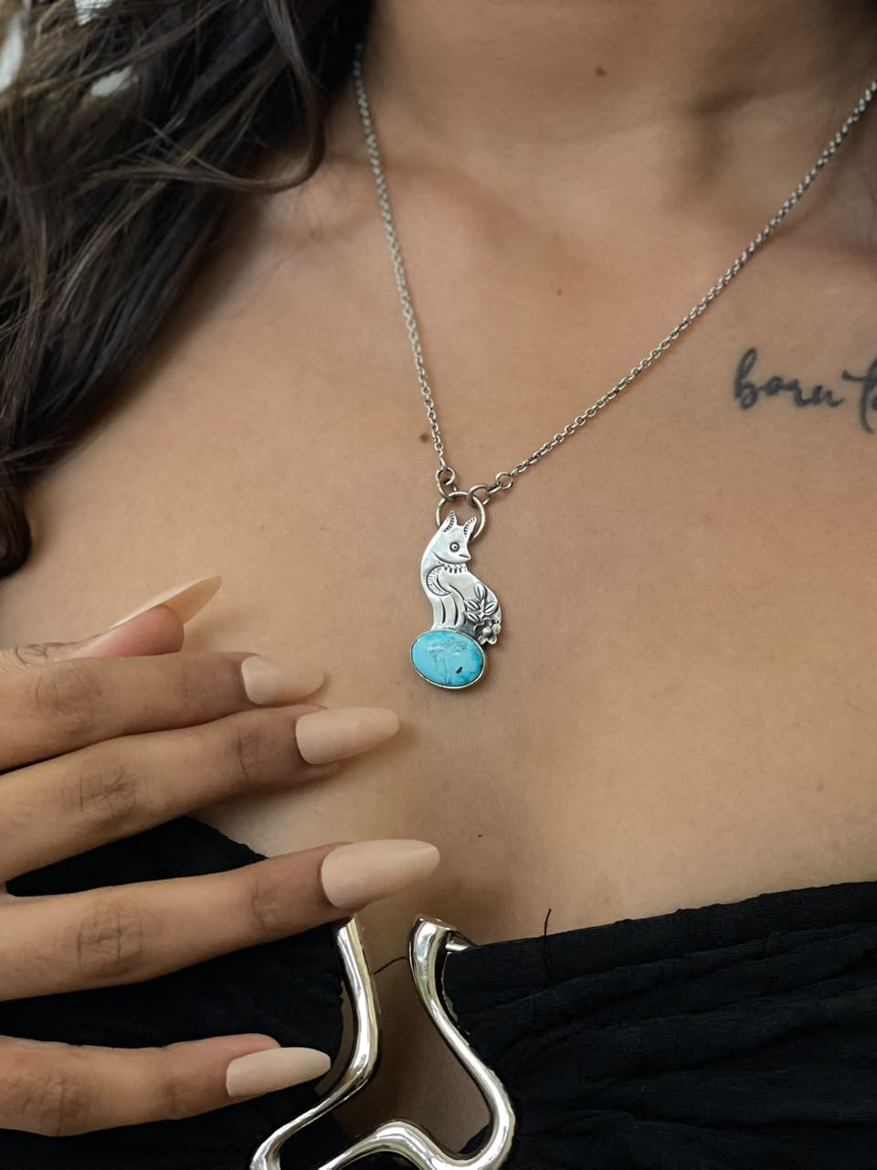 Handmade Sterling Silver White Water Turquoise Necklace Signed Nizhoni