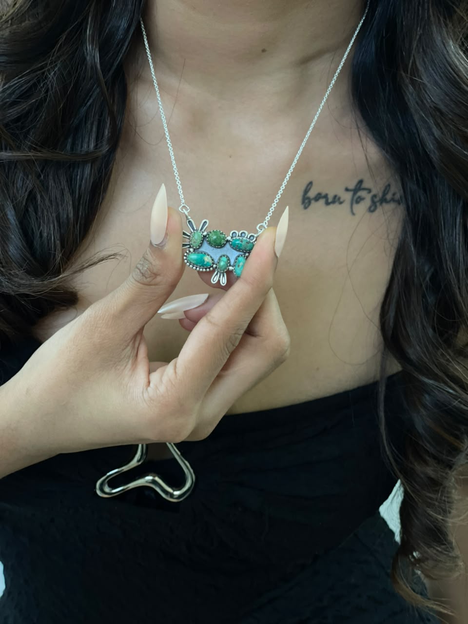 Handmade Sterling Silver Emerald Valley Turquoise Necklace Signed Nizhoni