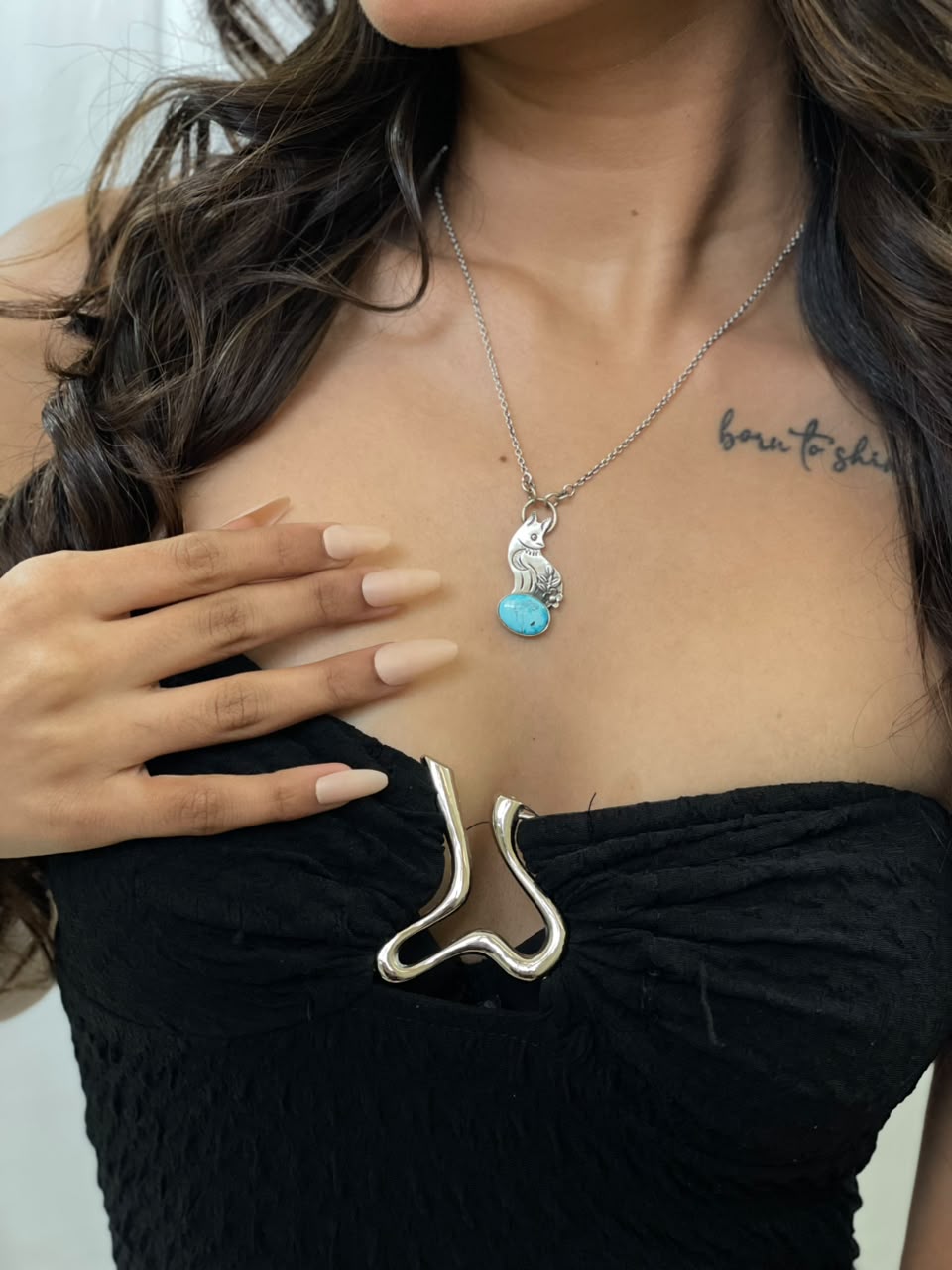Handmade Sterling Silver White Water Turquoise Necklace Signed Nizhoni