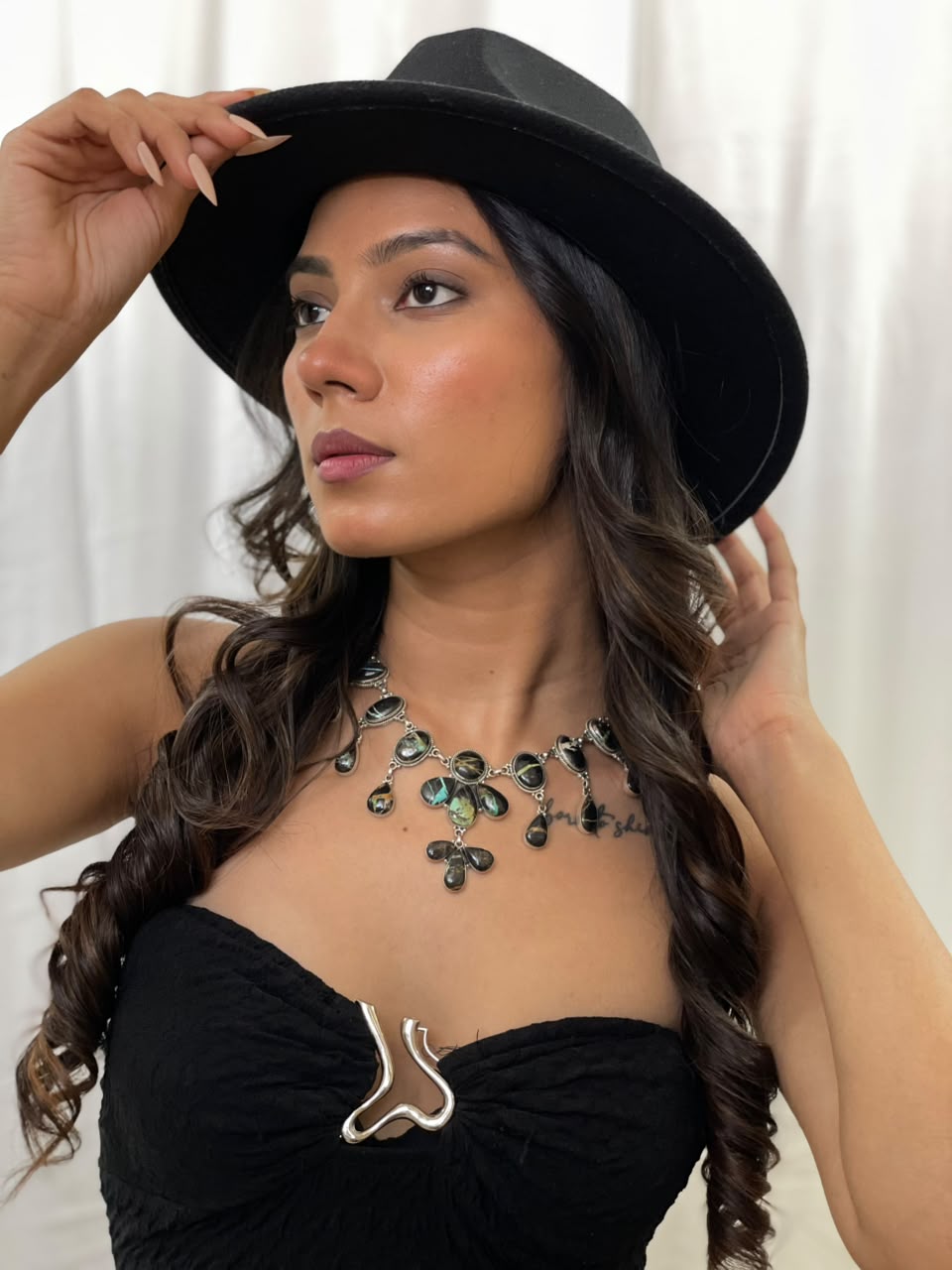Handmade Sterling Silver Blackjack Turquoise Collection: Necklace Signed Nizhoni