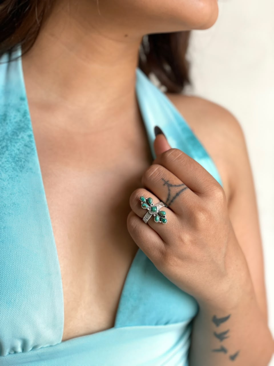 Handmade Sterling Silver Kingman Turquoise Adjustable Ring Signed Nizhoni