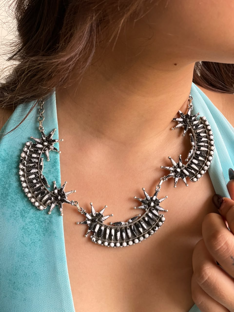 Handmade Sterling Silver White Buffalo Necklace Signed Nizhoni