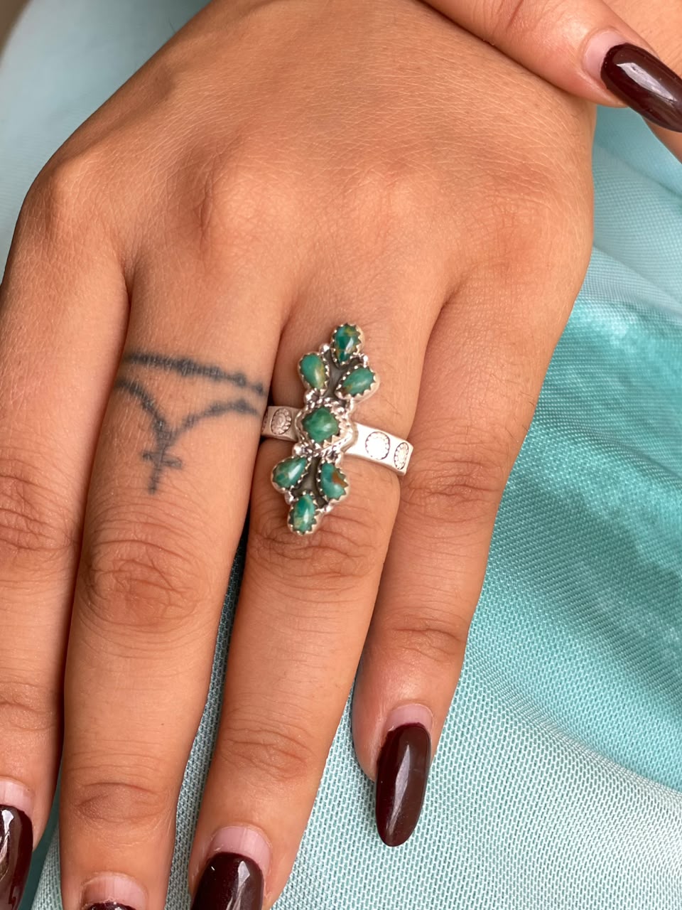 Handmade Sterling Silver Kingman Turquoise Adjustable Ring Signed Nizhoni