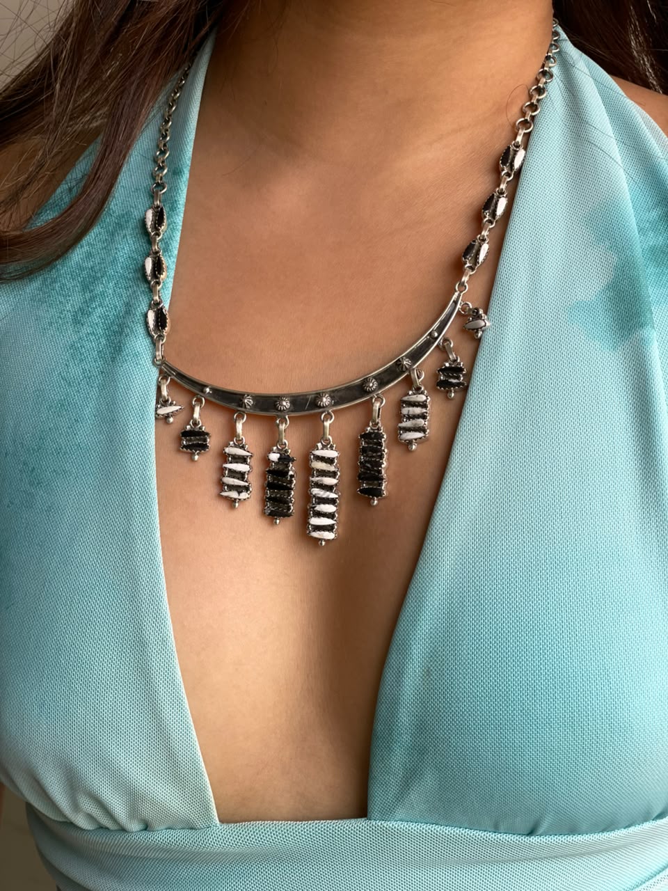 Handmade Sterling Silver White Buffalo Necklace Signed Nizhoni