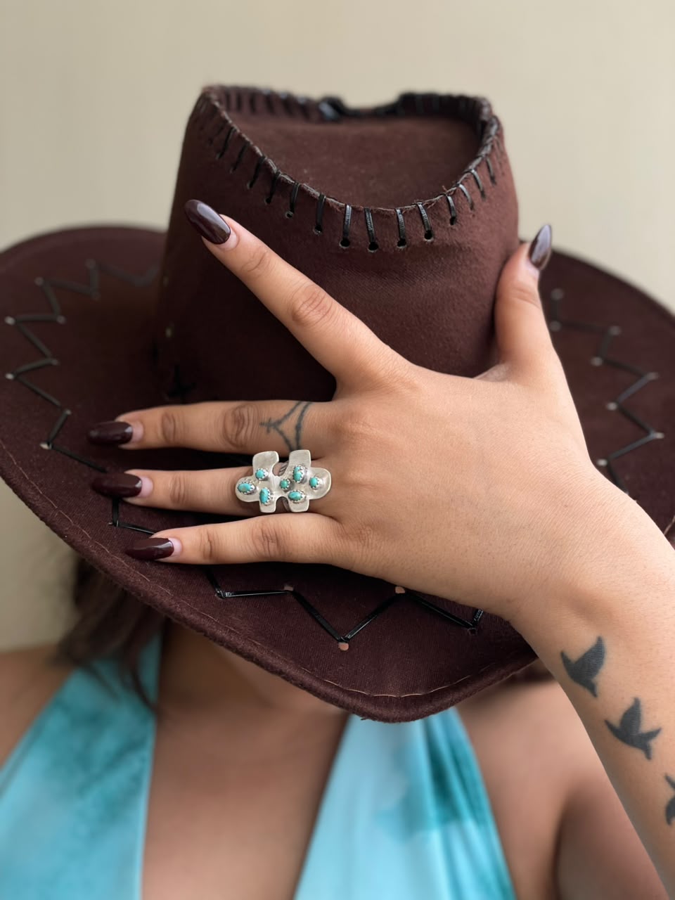 Handmade Sterling Silver Kingman Turquoise Adjustable Ring Signed Nizhoni