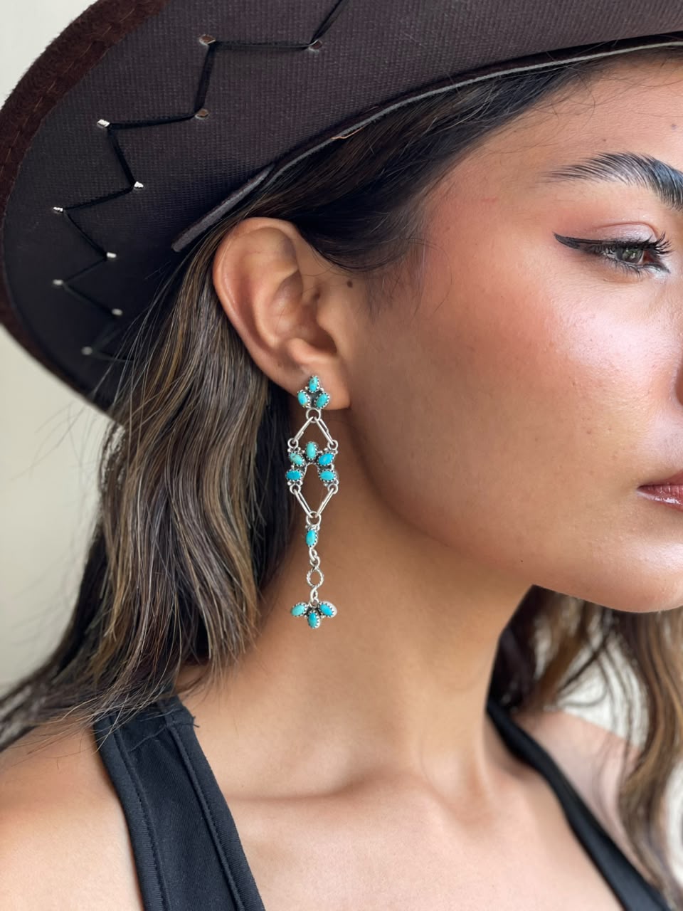 Handmade Sterling Silver Kingman Turquoise Post Dangle Earrings Signed Nizhoni