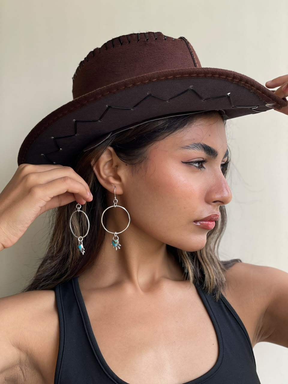 Handmade Sterling Silver Kingman Turquoise Hoops Earrings Signed Nizhoni