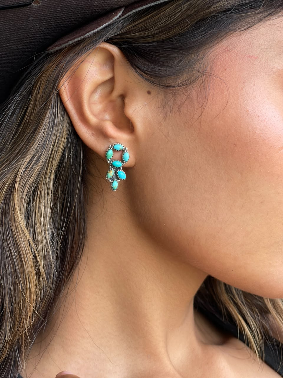 Handmade Sterling Silver Kingman Turquoise Post Studs Earrings Signed Nizhoni