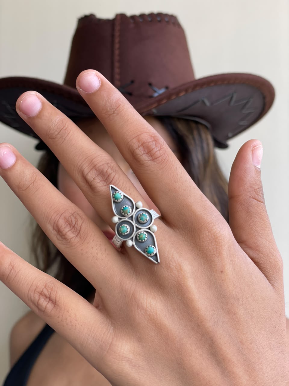 Handmade Sterling Silver Kingman Turquoise Adjustable Ring Signed Nizhoni