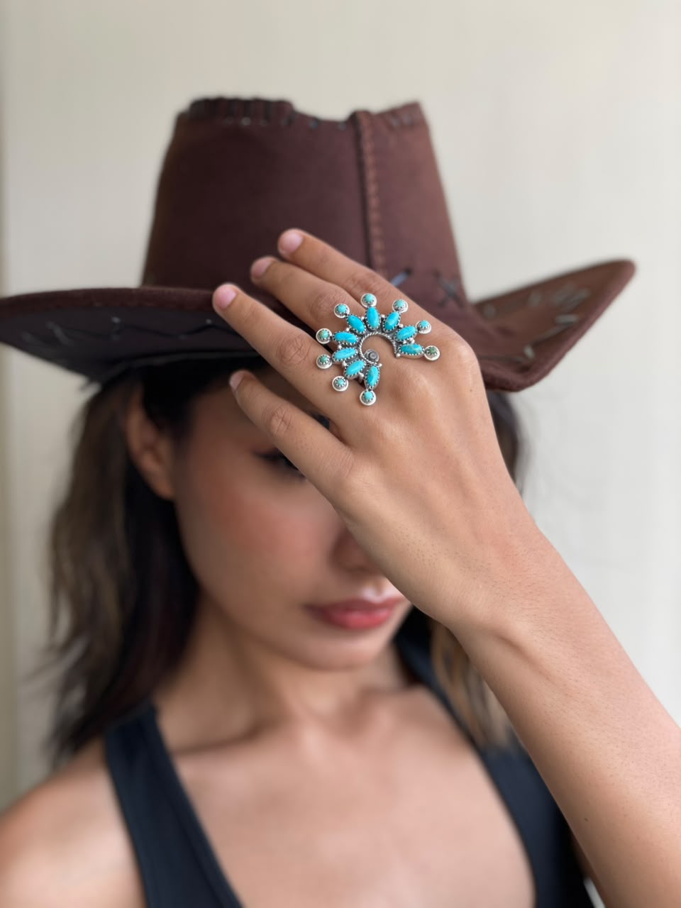 Handmade Sterling Silver Kingman Turquoise Adjustable Naja Ring Signed Nizhoni