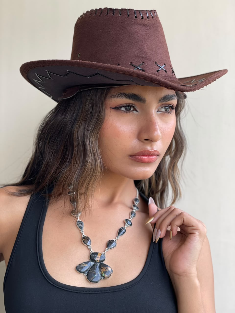 Handmade Sterling Silver Blackjack Turquoise Necklace Signed Nizhoni