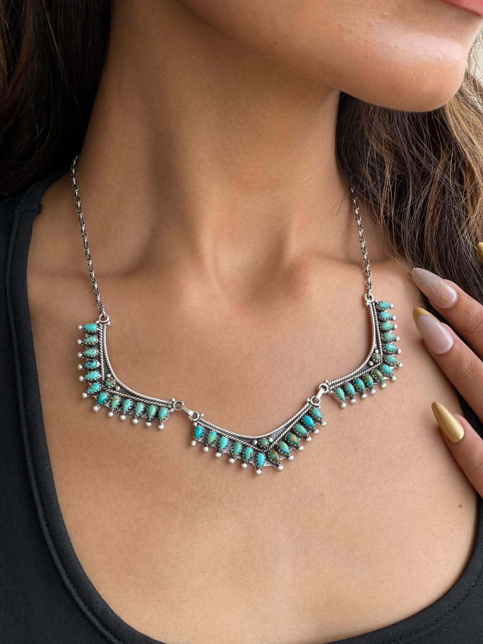 Handmade Sterling Silver Kingman Turquoise Necklace and Earrings Set Signed Nizhoni
