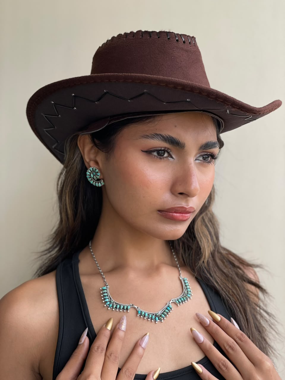 Handmade Sterling Silver Kingman Turquoise Necklace and Earrings Set Signed Nizhoni