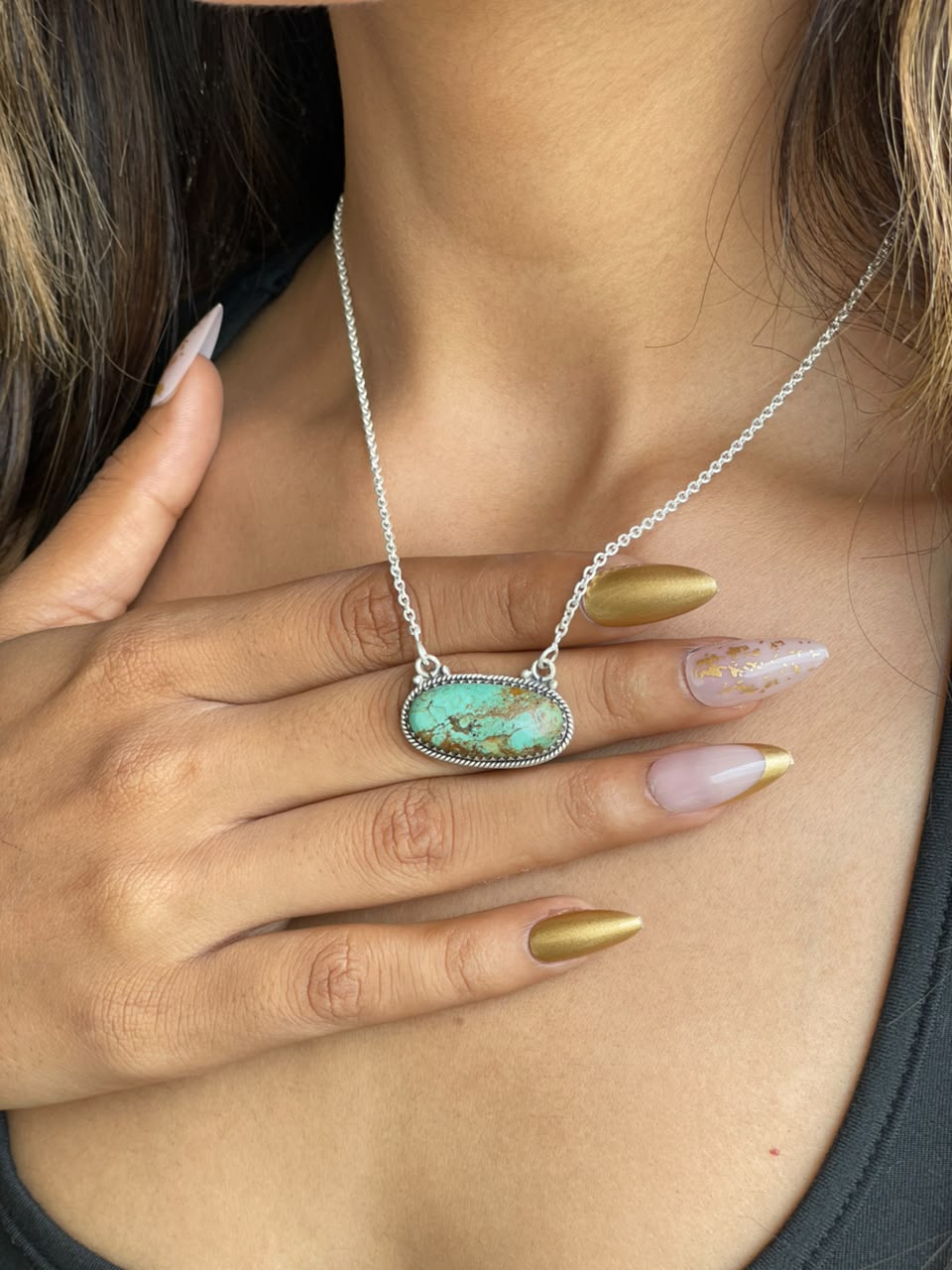 Handmade Sterling Silver Manassa Turquoise Necklace Signed Nizhoni