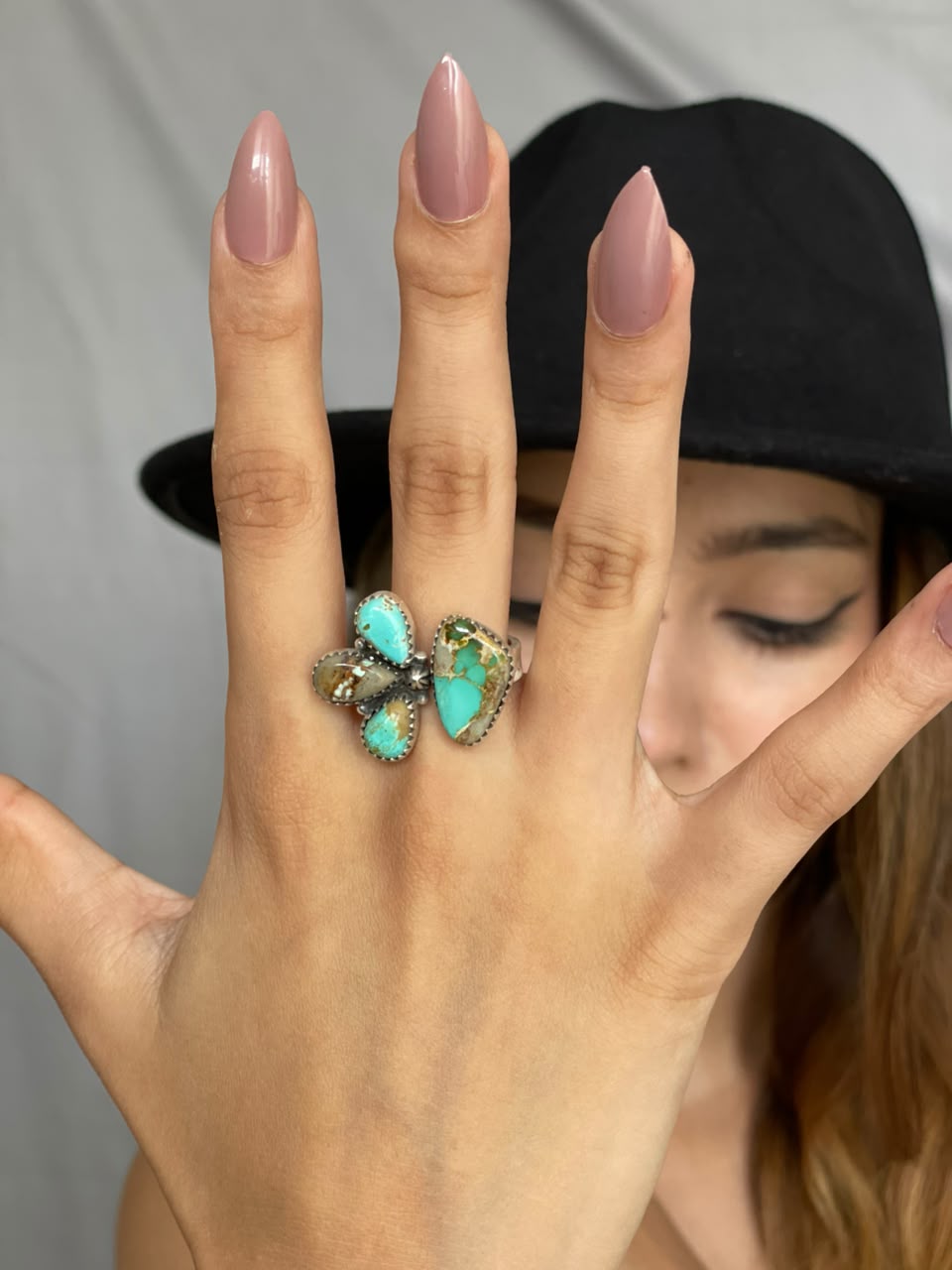 Handmade Sterling Silver Royston Turquoise Adjustable Ring Signed Nizhoni
