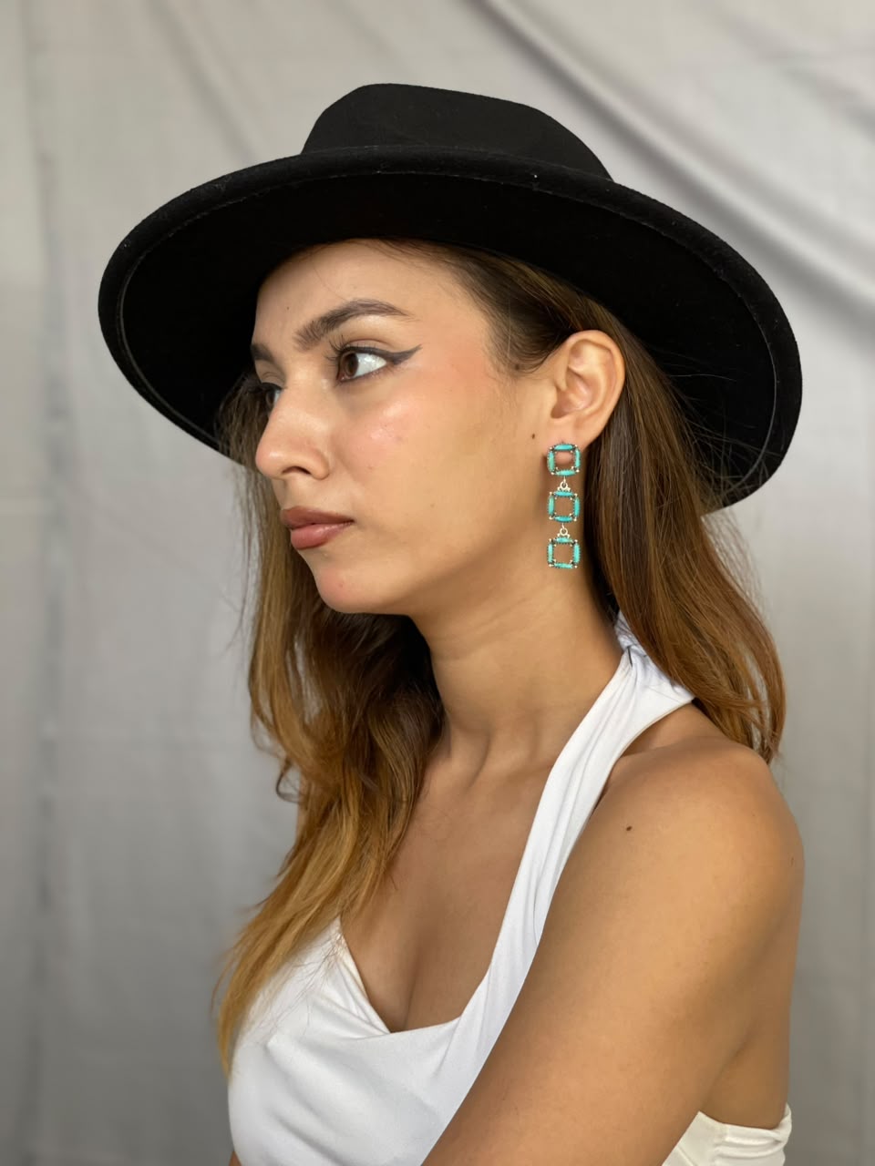 Handmade Sterling Silver Kingman Turquoise Post Dangle Earrings Signed Nizhoni