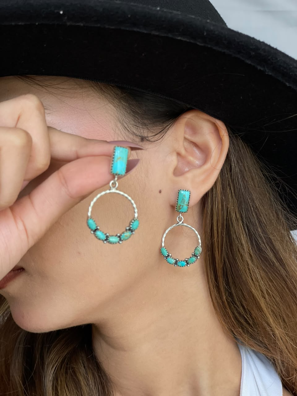 Handmade Sterling Silver Kingman Turquoise Post Dangle Earrings Signed Nizhoni
