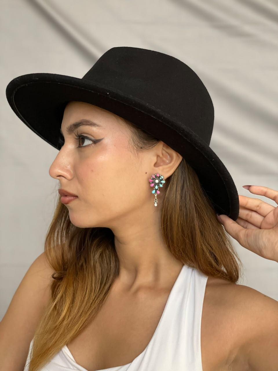 Handmade Sterling Silver Cotton Candy Post Dangle Earrings Signed Nizhoni