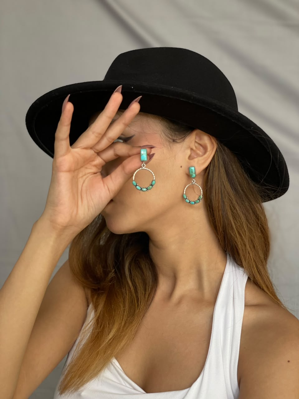 Handmade Sterling Silver Kingman Turquoise Post Dangle Earrings Signed Nizhoni