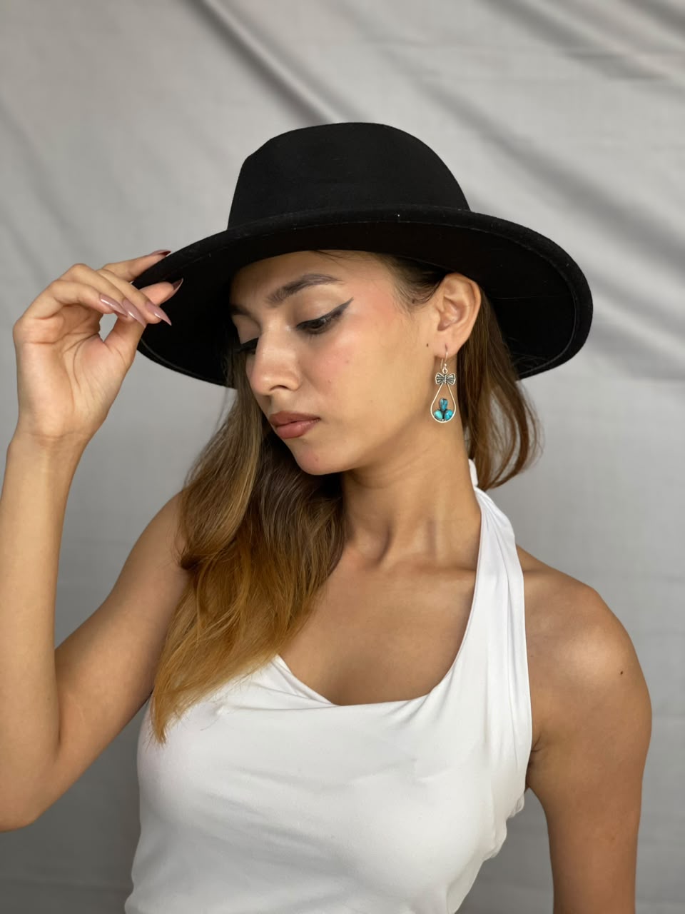 Handmade Sterling Silver Egyptian Turquoise Hook Dangle Earrings Signed Nizhoni