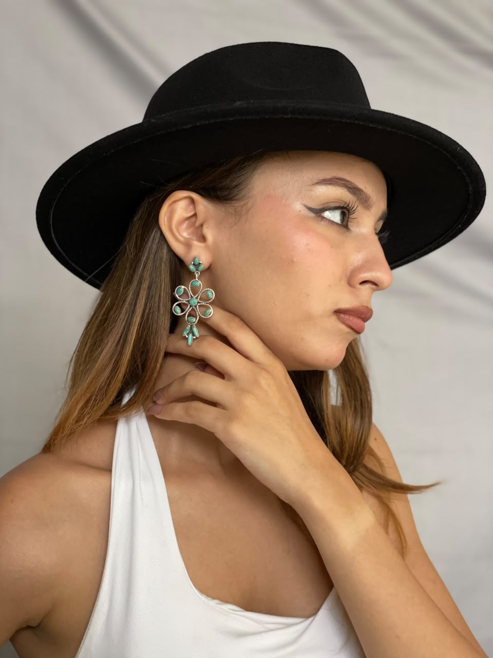 Handmade Sterling Silver Kingman Turquoise Post Dangle Earrings Signed Nizhoni